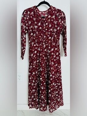 Women's Floral Midi Dress in Burgundy